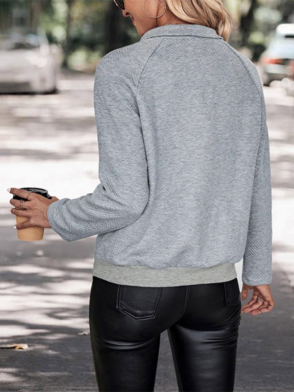Nouveau Sweat-shirt à revers et boutons lettrés à manches longues pour femmes
