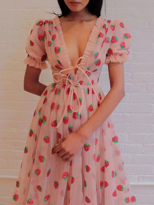 Nouvelle jupe longue à paillettes bicolore fraise française pour femmes, robe plissée à bretelles en maille