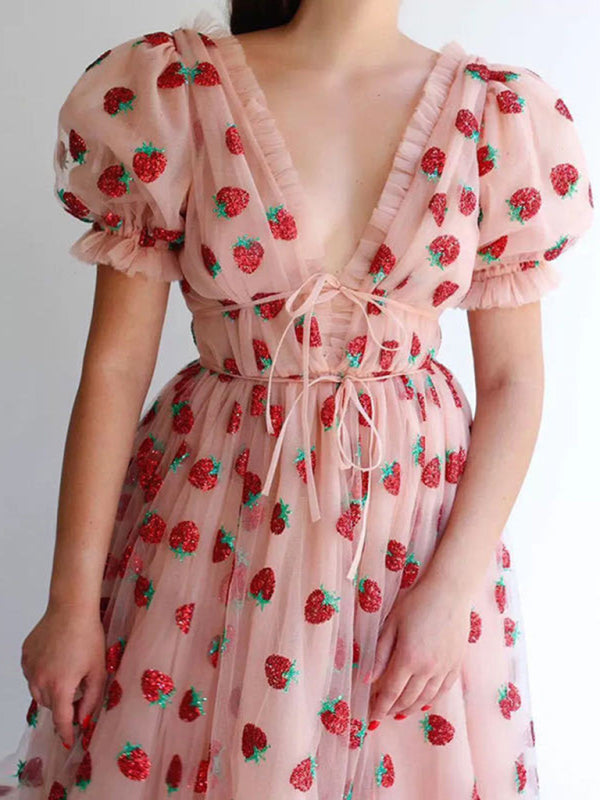 Nouvelle jupe longue à paillettes bicolore fraise française pour femmes, robe plissée à bretelles en maille
