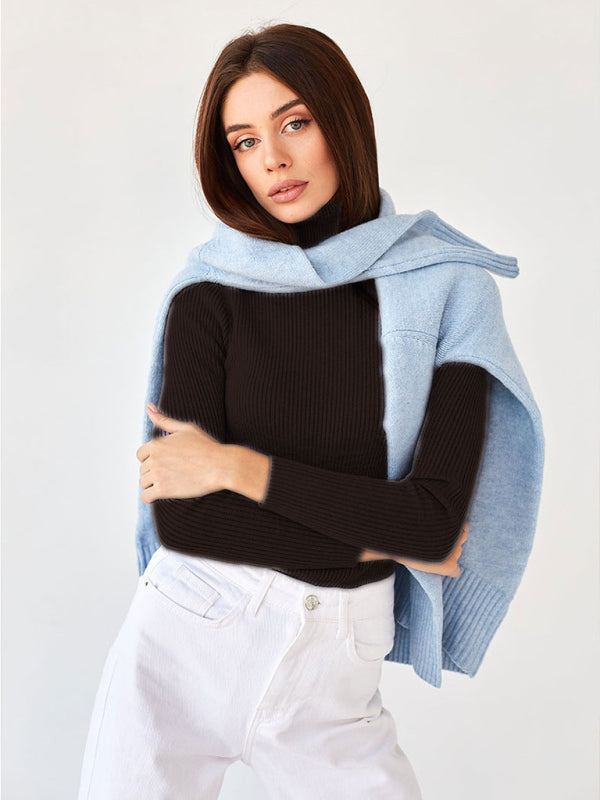 Pull slim à manches longues et col haut pour femme