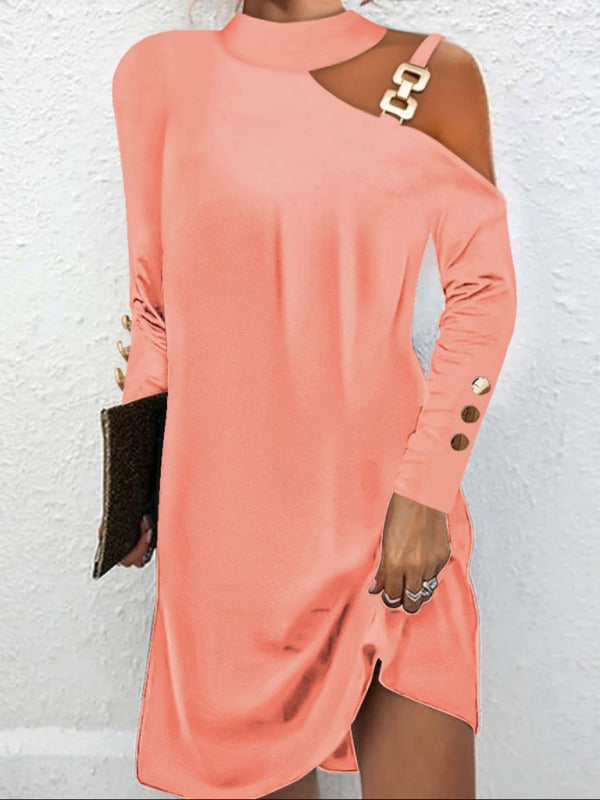 Schlichtes Neckholder-Knopfkleid mit Metallschnalle für Damen