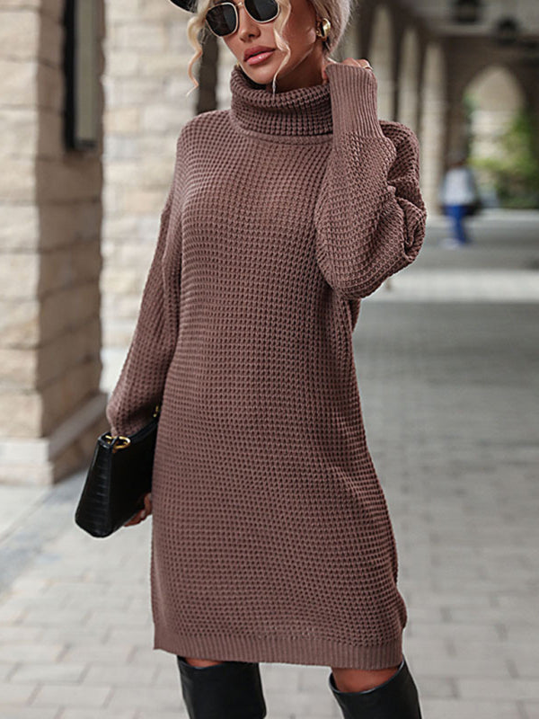 Neues einfarbiges Rollkragenpulloverkleid für Damen