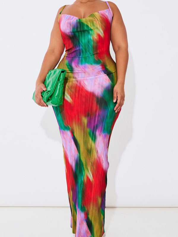 Robe longue à bretelles plissée et imprimée pour femmes, nouvelle collection