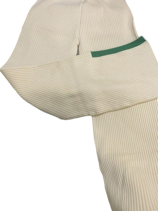 Zweiteiliges Set aus Pullover in Kontrastfarbe für Herbst und Winter mit Schlitz, elastischer Taille und weiten Hosen