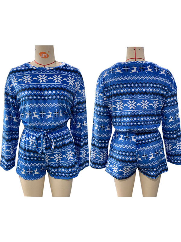 Weihnachts-Set aus langärmeligem Sweatshirt und Shorts für Damen