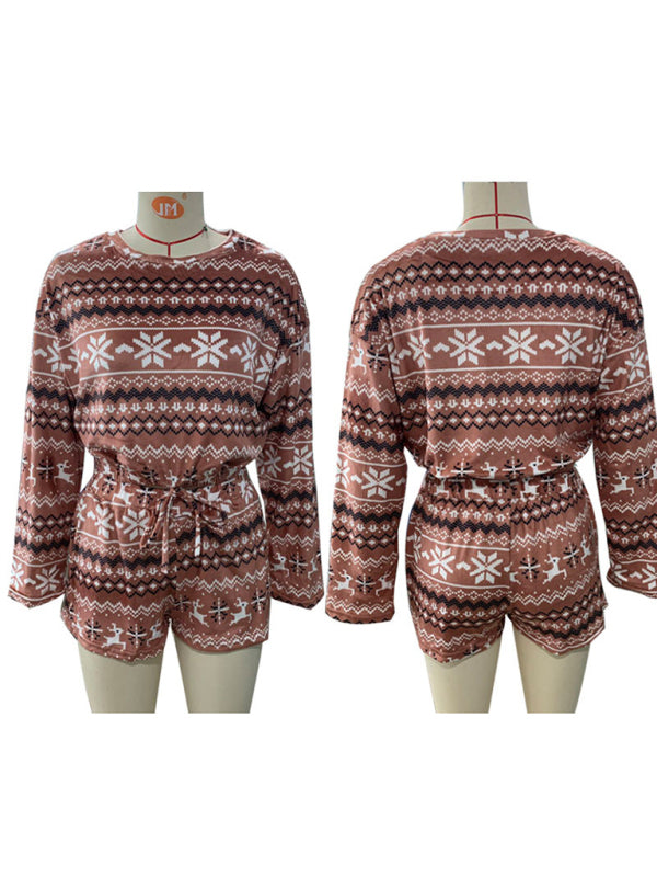 Weihnachts-Set aus langärmeligem Sweatshirt und Shorts für Damen
