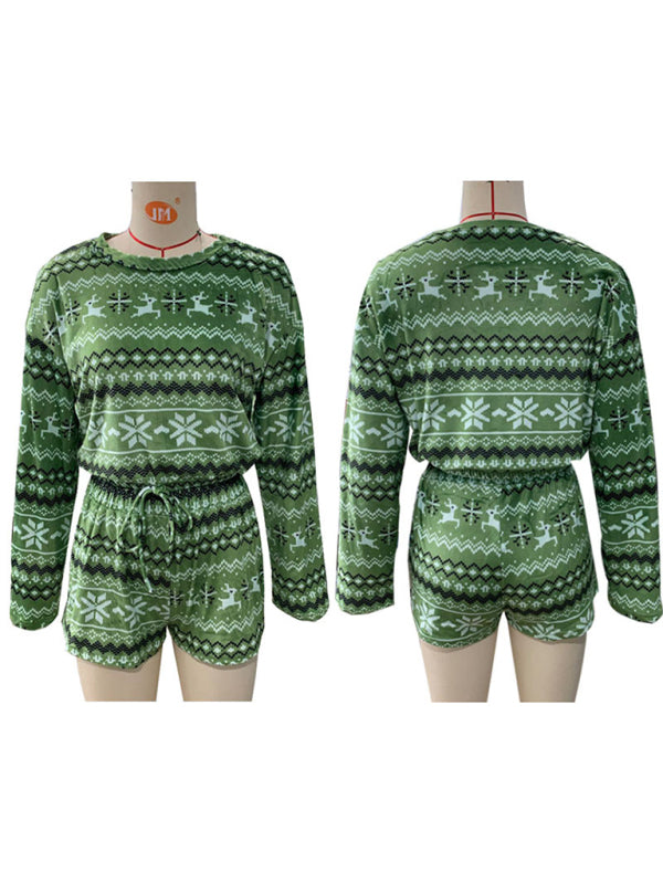 Weihnachts-Set aus langärmeligem Sweatshirt und Shorts für Damen