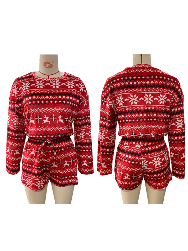 Weihnachts-Set aus langärmeligem Sweatshirt und Shorts für Damen