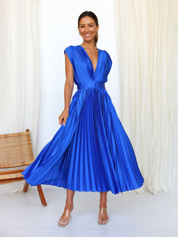 Robe sexy plissée décontractée sans manches avec fermeture éclair