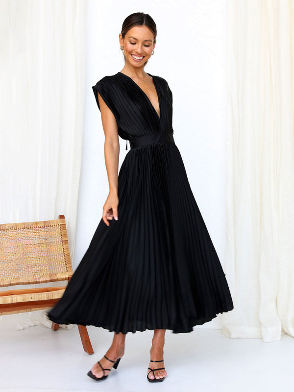 Robe sexy plissée décontractée sans manches avec fermeture éclair