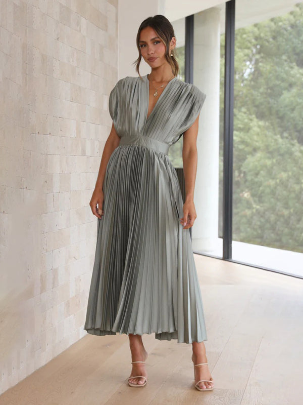 Robe sexy plissée décontractée sans manches avec fermeture éclair