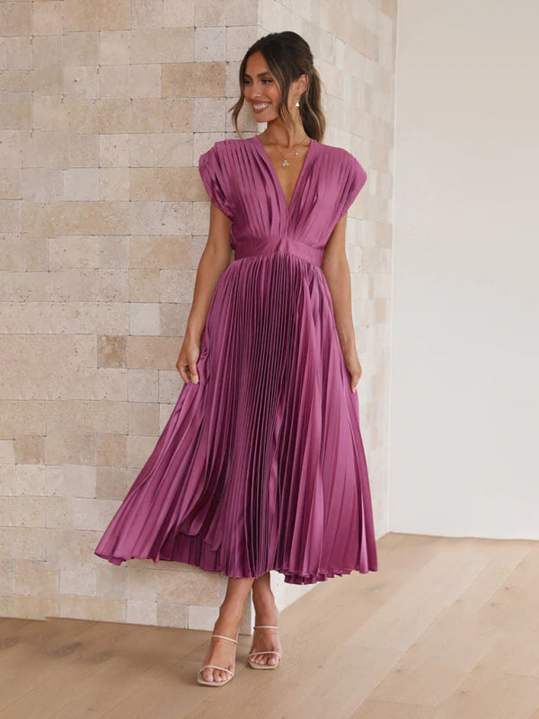Robe sexy plissée décontractée sans manches avec fermeture éclair