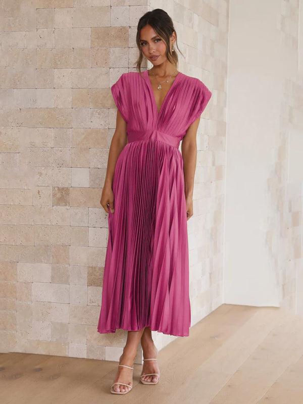 Robe sexy plissée décontractée sans manches avec fermeture éclair