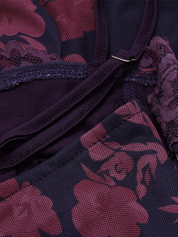 Robe sexy en dentelle, dos nu, rétro, imprimée, fendue, nouvelle collection