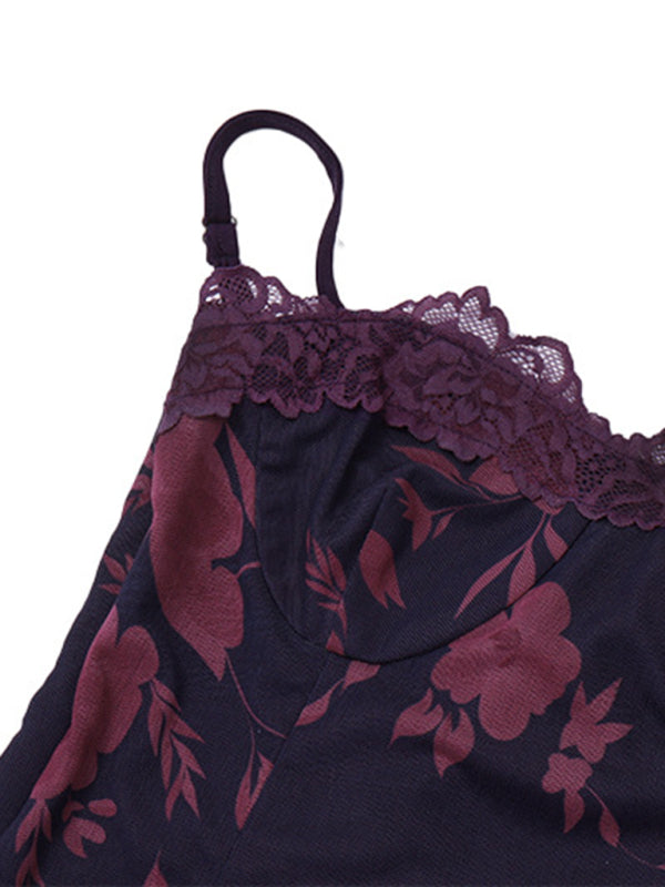 Robe sexy en dentelle, dos nu, rétro, imprimée, fendue, nouvelle collection