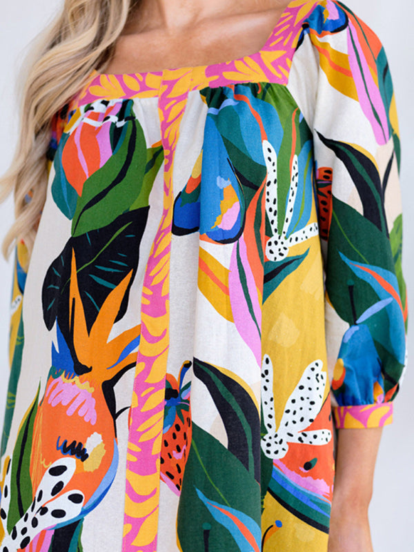 Jupe longue imprimée fraîche et douce pour femmes, nouvelle jupe trapèze à manches trois-quarts