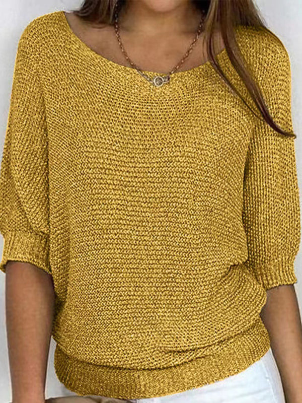 Damen-Strickpullover mit Rundhalsausschnitt und Dreiviertelärmeln