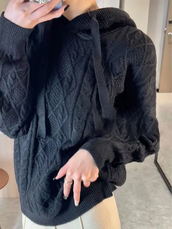 Locker gestrickter Damenpullover mit Kapuze