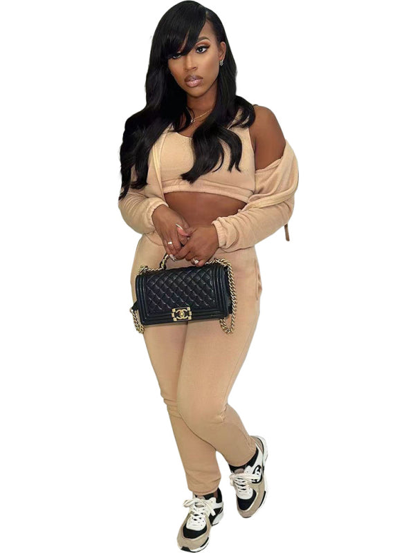 Neuer Damen Fleece-Sweatshirt-Kapuzen-Sport- und Freizeitanzug (dreiteiliges Set)