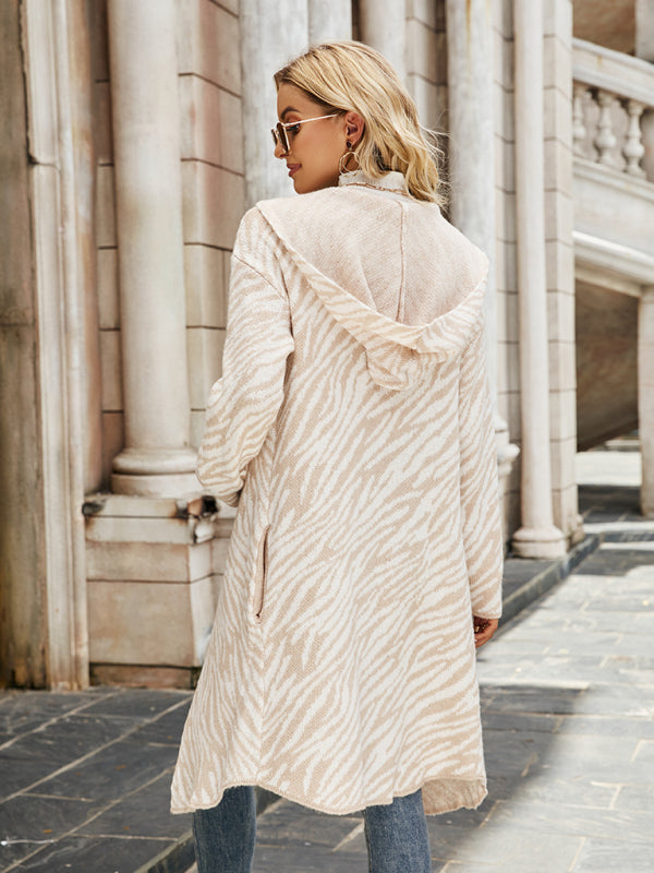 Karierte Strickjacke für Damen im Herbst und Winter mit Kapuze