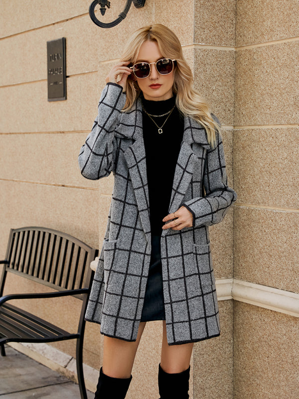 Damenstrickjacke mit Hahnentritt-Revers