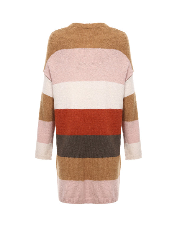 Damen-Strickjacke mit kontrastfarbenen Streifen