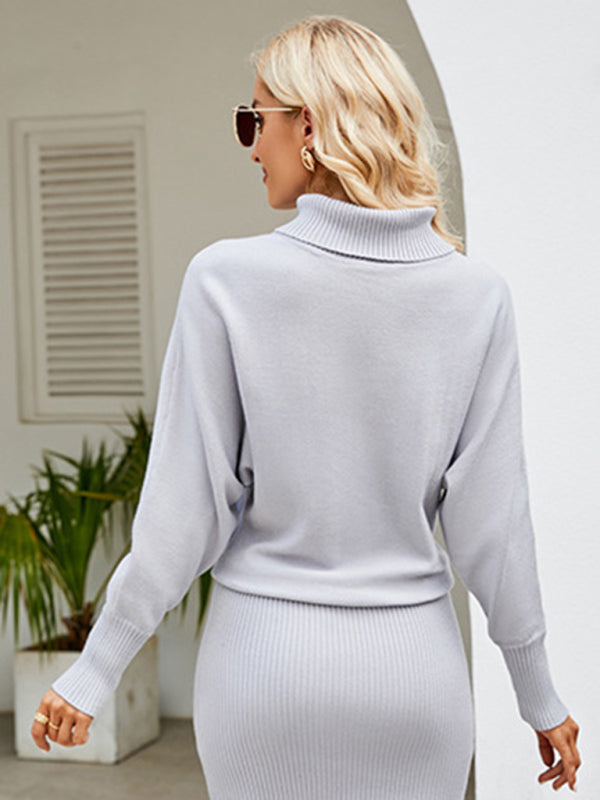 Rollkragenpulloverkleid für Damen mit langen Ärmeln und schmaler Passform