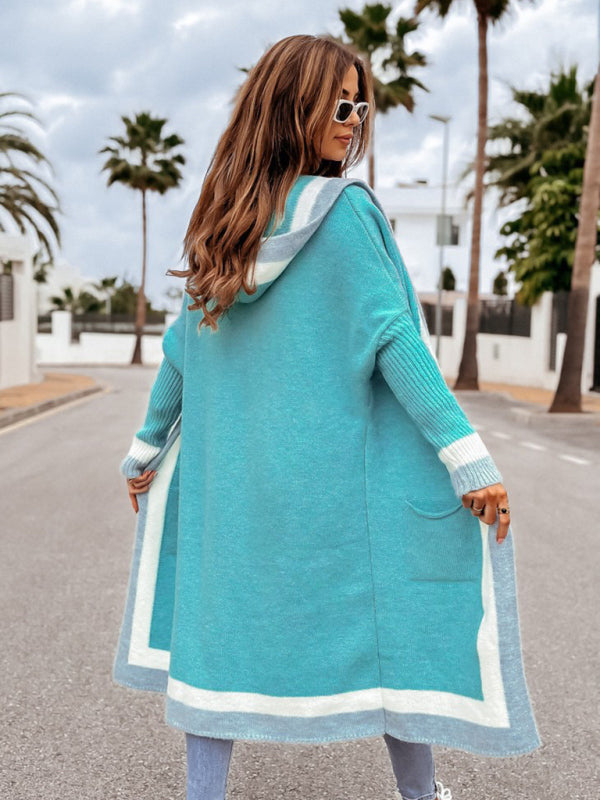 Cardigan tricoté torsadé chaud à capuche ample pour femme