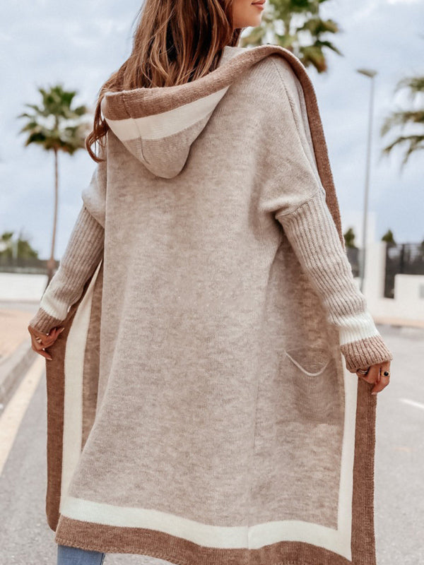 Cardigan tricoté torsadé chaud à capuche ample pour femme