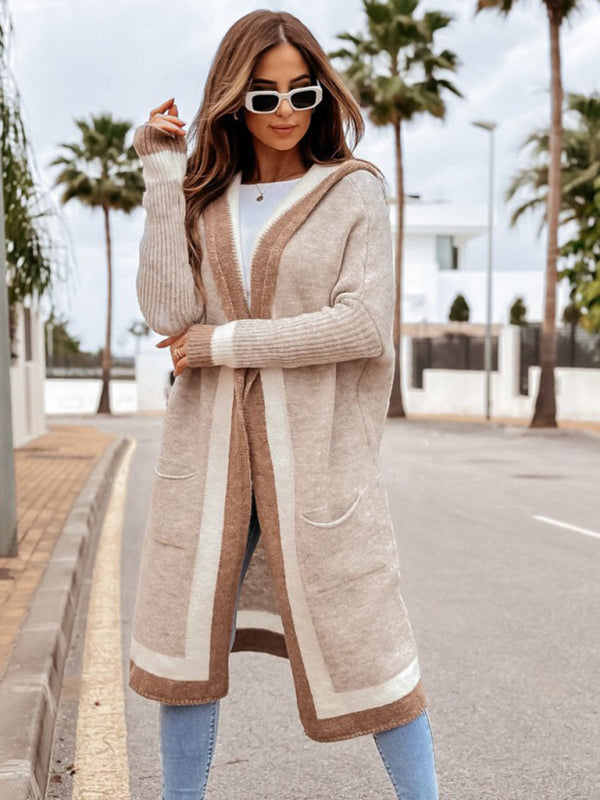Cardigan tricoté torsadé chaud à capuche ample pour femme