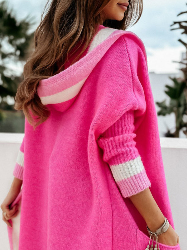Cardigan tricoté torsadé chaud à capuche ample pour femme