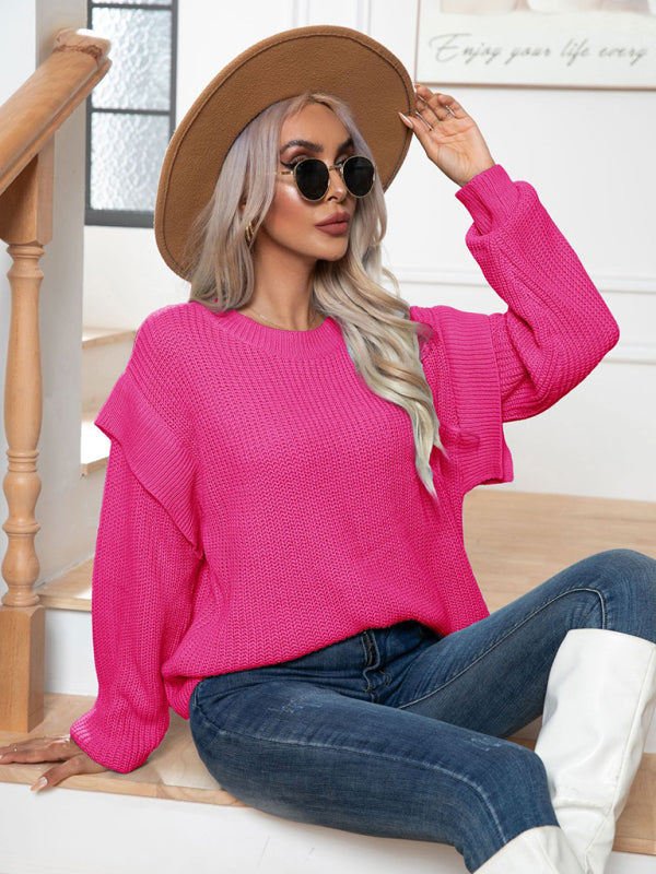 Pull tricoté ample à manches longues et épaules tombantes pour femmes, nouveau Style