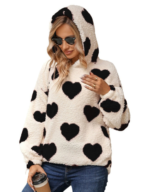 Sweat-shirt ample à capuche en peluche pour femme, vêtement de noël, de saint-valentin, imprimé d&