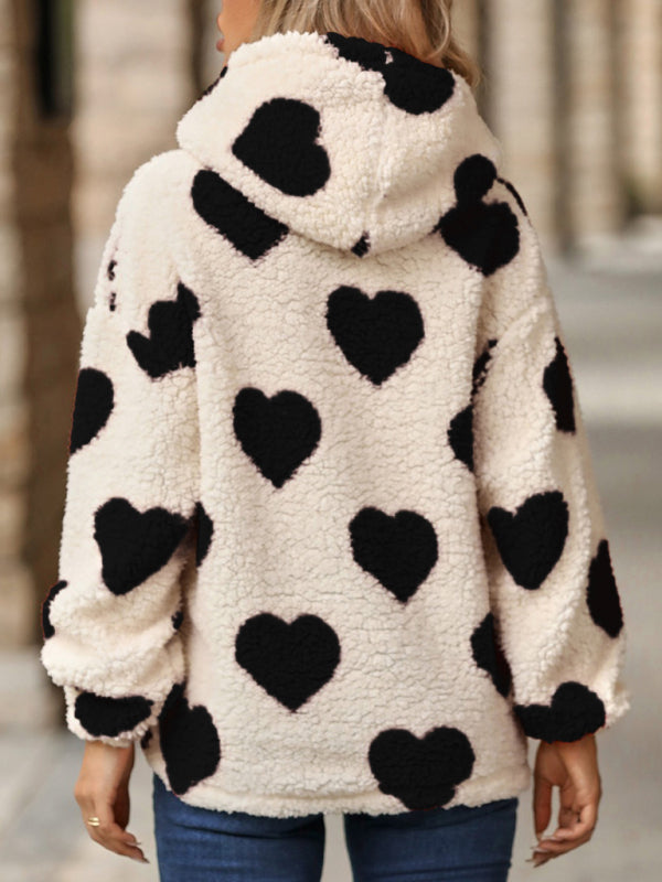 Sweat-shirt ample à capuche en peluche pour femme, vêtement de noël, de saint-valentin, imprimé d&