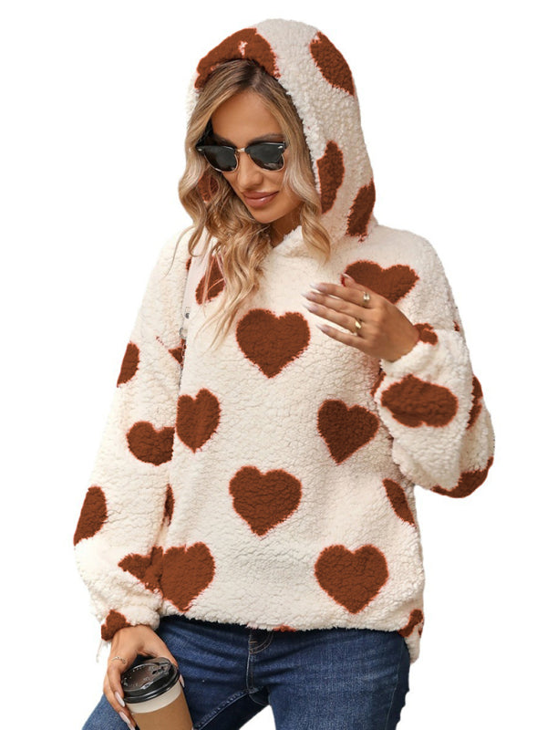 Sweat-shirt ample à capuche en peluche pour femme, vêtement de noël, de saint-valentin, imprimé d&