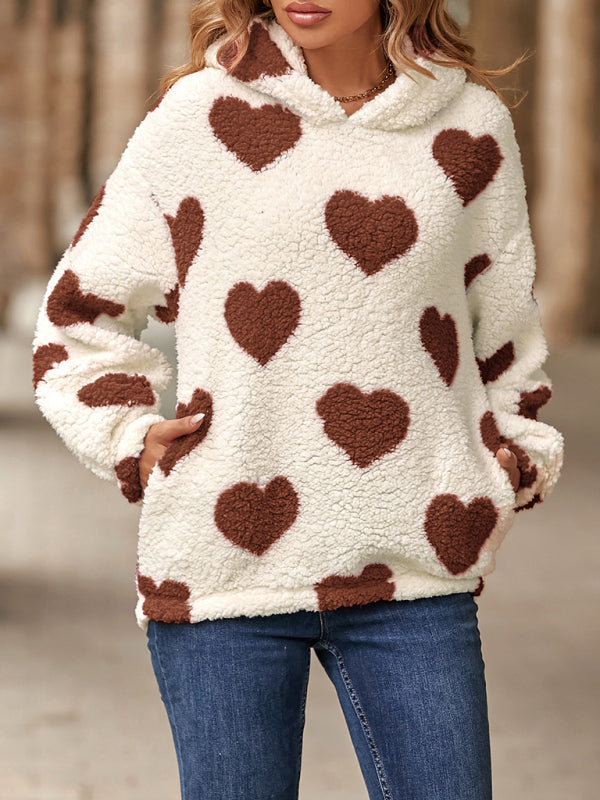 Sweat-shirt ample à capuche en peluche pour femme, vêtement de noël, de saint-valentin, imprimé d&