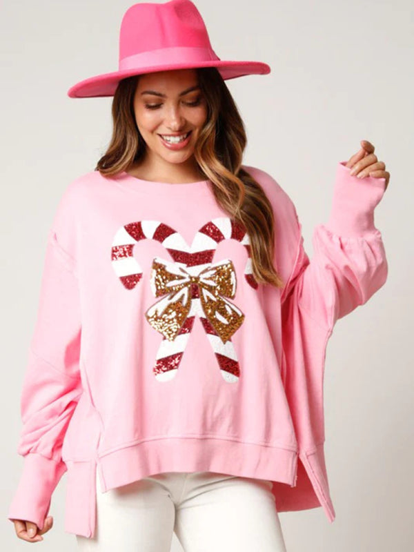 Sweat-shirt de noël à manches longues pour femmes, haut polyvalent épais à paillettes douces
