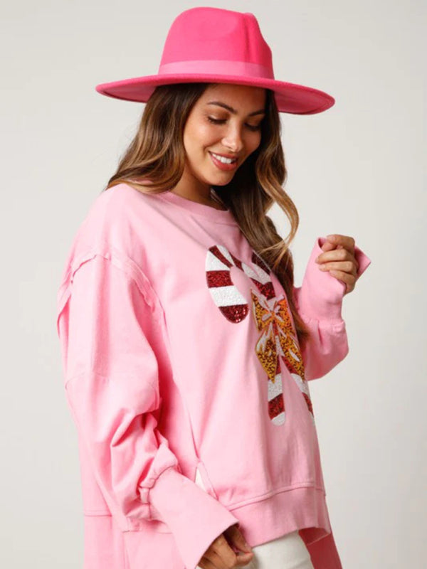 Sweat-shirt de noël à manches longues pour femmes, haut polyvalent épais à paillettes douces