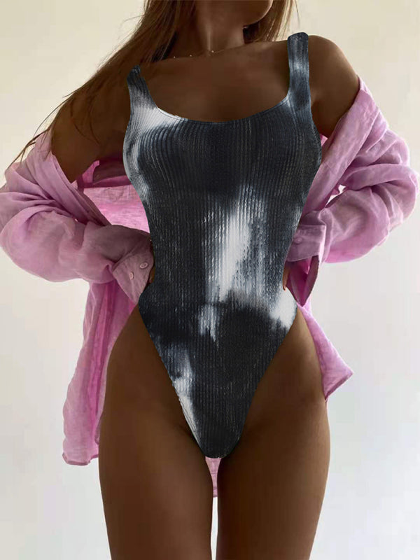 Maillot de bain une pièce en tissu plissé fluorescent couleur bonbon pour femme