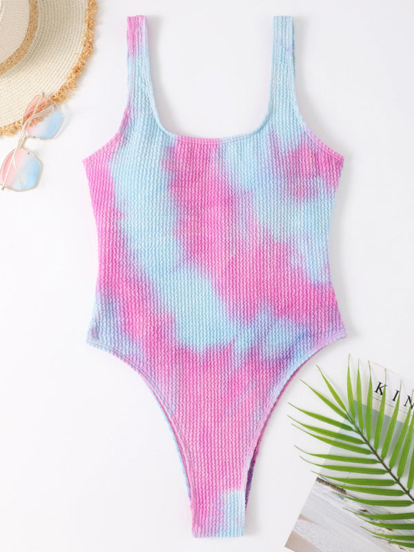Maillot de bain une pièce en tissu plissé fluorescent couleur bonbon pour femme