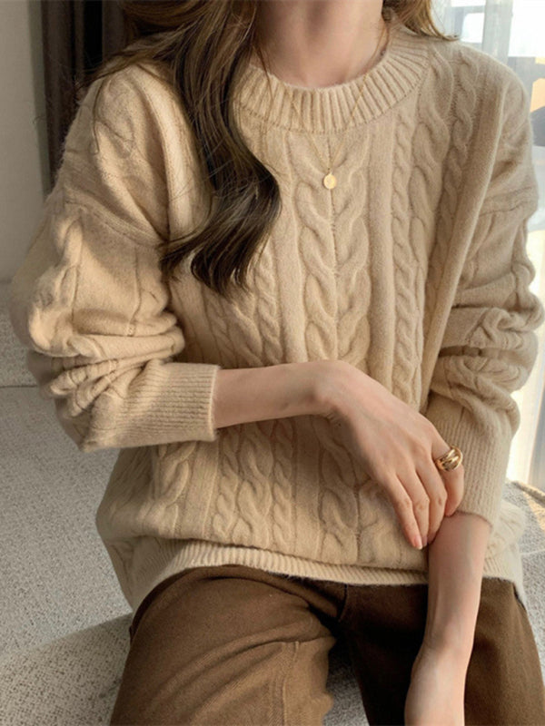 Pull ample à manches longues et col rond pour femme, haut tricoté, amincissant, nouvelle collection