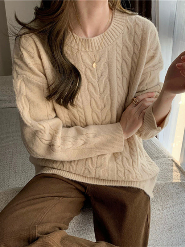 Pull ample à manches longues et col rond pour femme, haut tricoté, amincissant, nouvelle collection