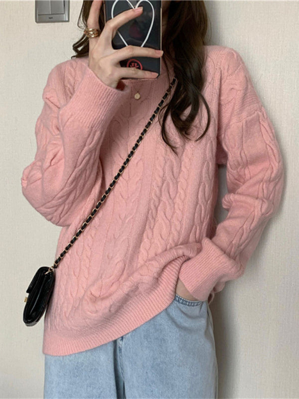 Pull ample à manches longues et col rond pour femme, haut tricoté, amincissant, nouvelle collection