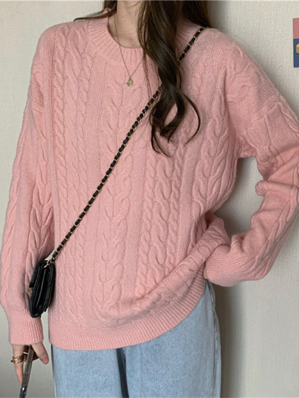 Pull ample à manches longues et col rond pour femme, haut tricoté, amincissant, nouvelle collection