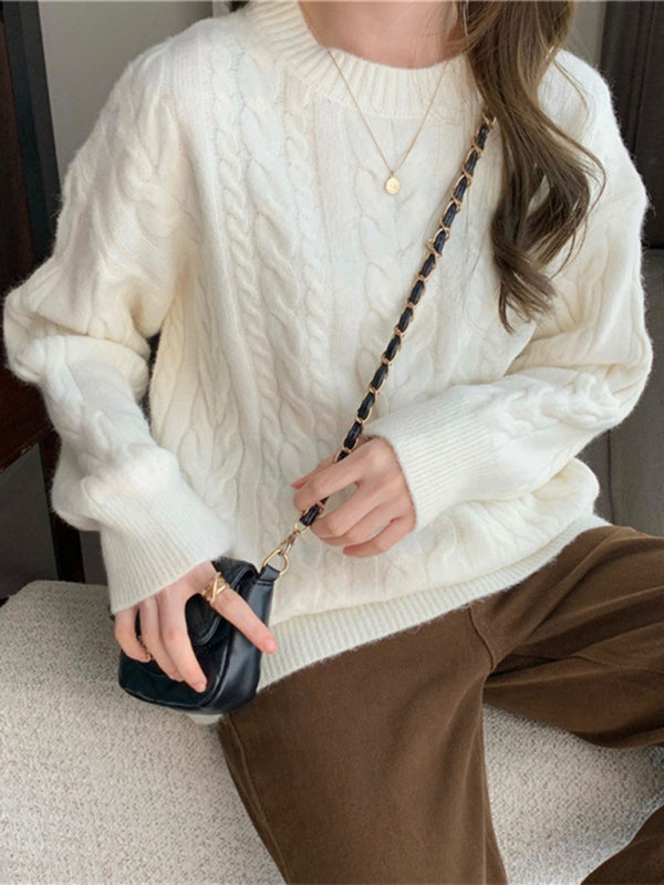 Pull ample à manches longues et col rond pour femme, haut tricoté, amincissant, nouvelle collection