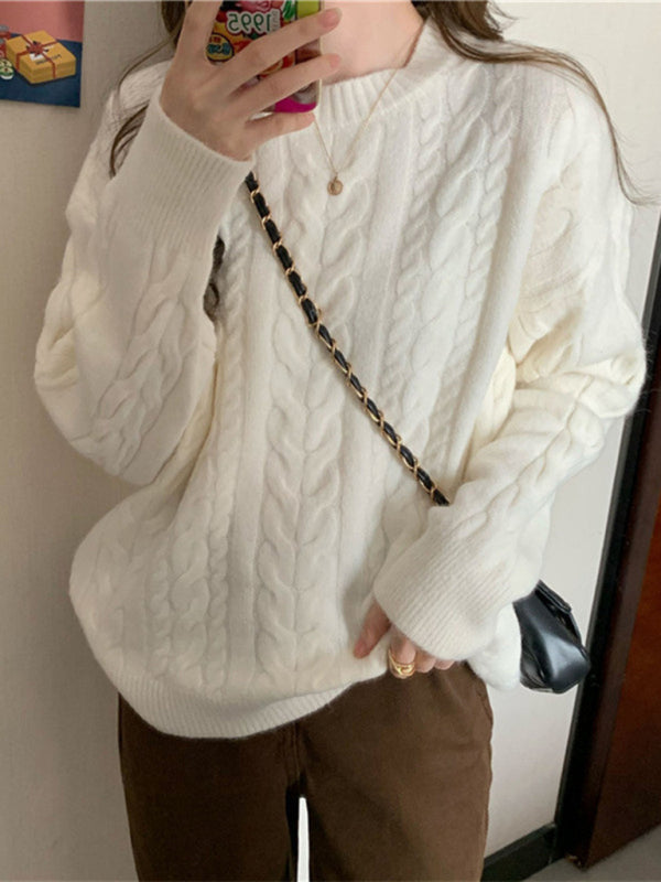 Pull ample à manches longues et col rond pour femme, haut tricoté, amincissant, nouvelle collection