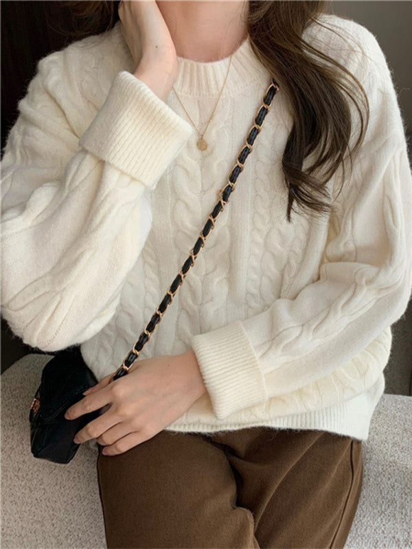 Pull ample à manches longues et col rond pour femme, haut tricoté, amincissant, nouvelle collection