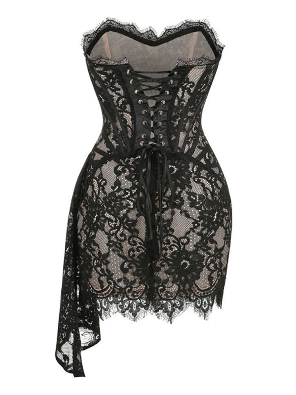 Robe tube sexy en dentelle transparente à la taille pour femmes