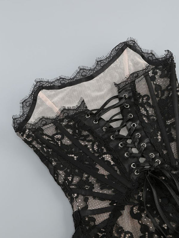 Robe tube sexy en dentelle transparente à la taille pour femmes