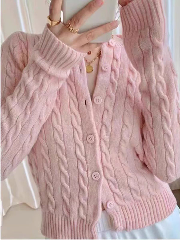 Einreihiger Damen-Strickcardigan mit Retro-Twist